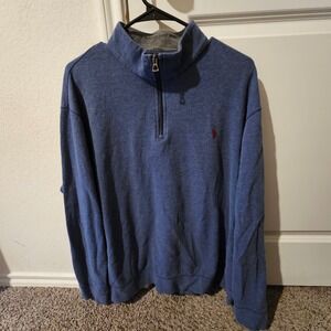 Polo Ralph Lauren Men XXL Heather Blue Quarter Zip Pullover Sweatshirt Pony Logo